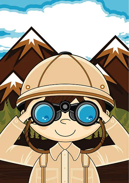 Vector illustration of Mini Explorer with Binoculars Scene