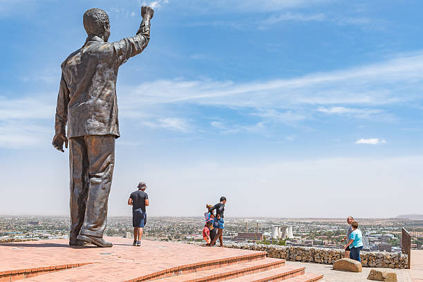 Bloemfontein, South Africa - December 21, 2015: The 6.5m tall bronze statue of Nelson Mandela on Naval hill in Bloemfontein looking towards Waaihoek, where the African National Congress was founded