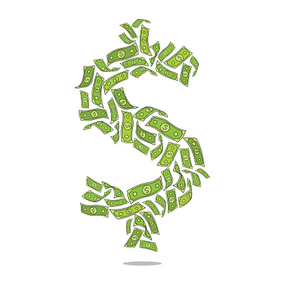 The dollar as the greenback flying. Vector illustration on white background.