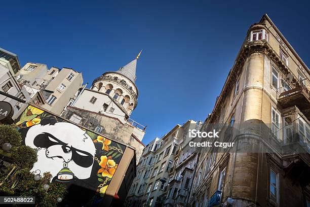 Galata Tower And Old Apartments Istanbul Turkey Stock Photo - Download Image Now - Istanbul, Street Art, 2015