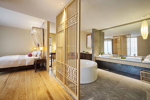istock interior of modern bathroom with big bathtub 502488246