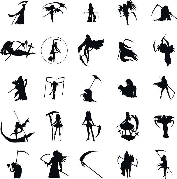 ilustrações, clipart, desenhos animados e ícones de conjunto de silhuetas de mulher triste reaper - harbinger