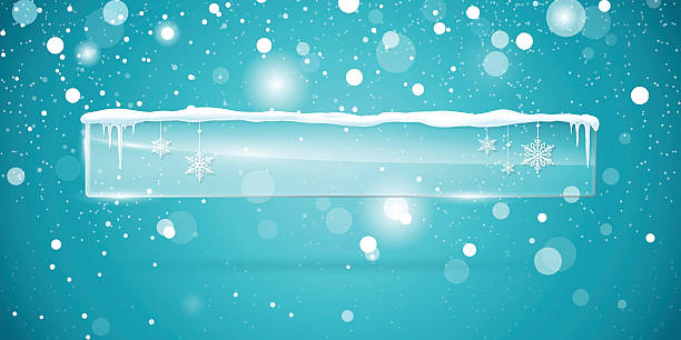 Transparent vector glass  banner Transparent vector glass  banner with snow and icicles isolated on blue sparkling background. Vector illustration. Eps 10 file icicle snowflake winter brilliant stock illustrations