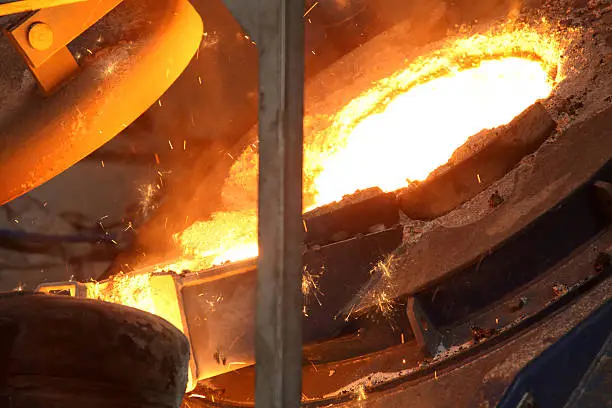 Molten Metal Poured at Foundry 