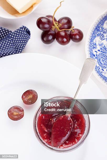 Jam With Red Grape In A Glass Jar Stock Photo - Download Image Now - 2015, Backgrounds, Breakfast