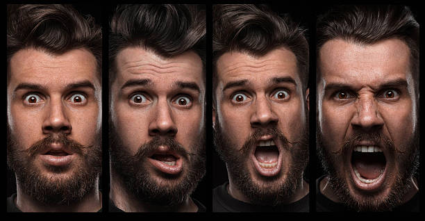 istock Set of young man's portraits with different emotions 502496820