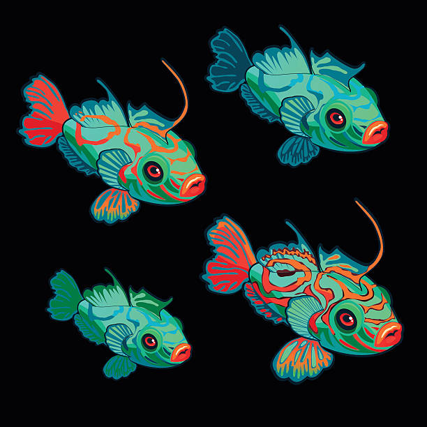 istock Green-red tropical fish, four icon cartoon vectors 502496864