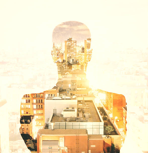 istock Double explosure with businessman silhouette and city skyscraper 502497068