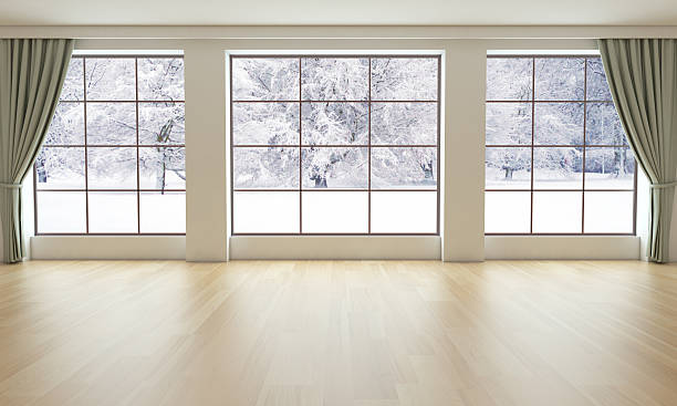 Empty Living Room With Snowy Landscape