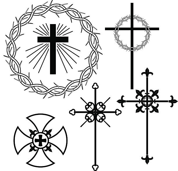 ilustraciones, imágenes clip art, dibujos animados e iconos de stock de marcar - silhouette cross shape ornate cross