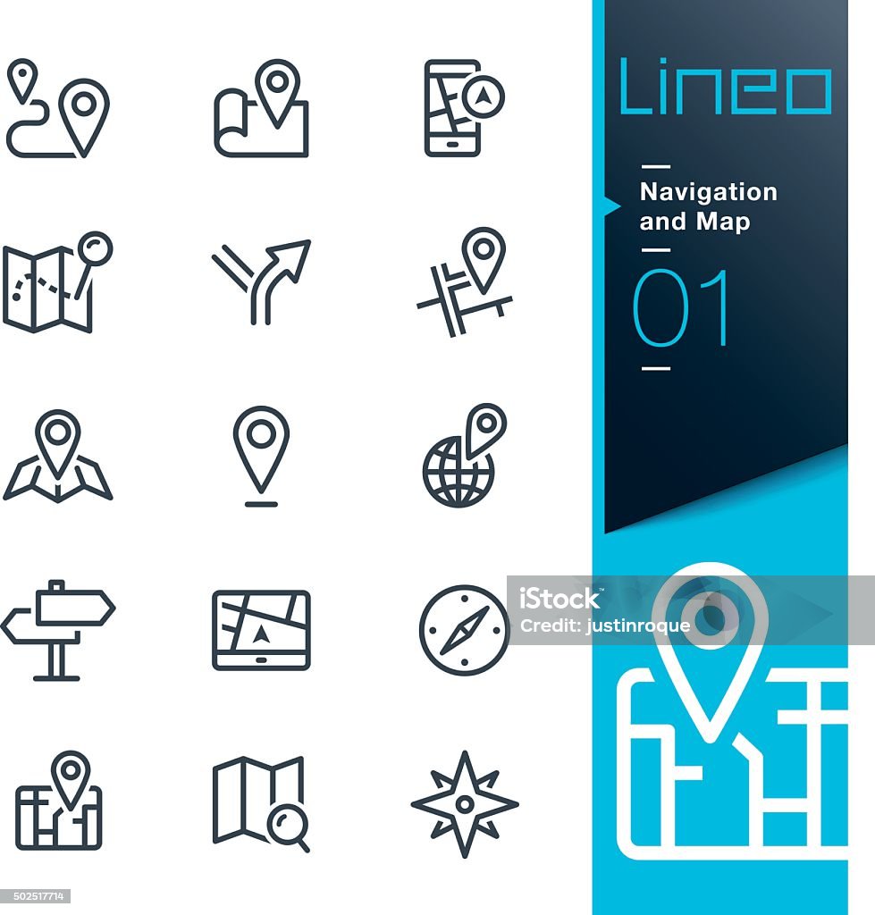 Lineo - Navigation and Map line icons Vector illustration, Each icon is easy to colorize and can be used at any size.  Icon Symbol stock vector