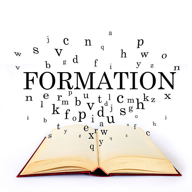 istock Formation, word on the book with letters flying 502518240