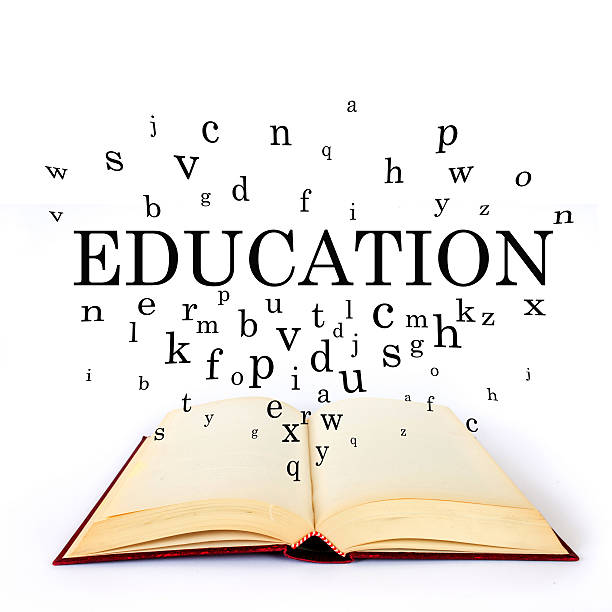 istock Education, word on the book with letters flying 502518372