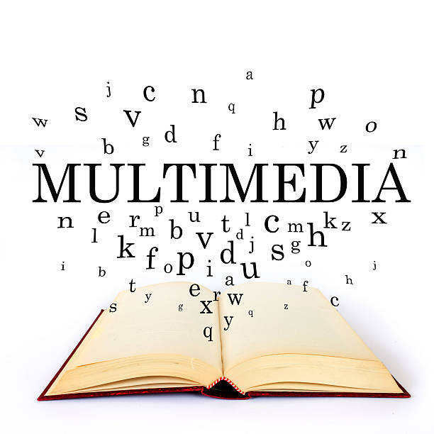 istock Multimedia, word on the book with letters flying 502518594