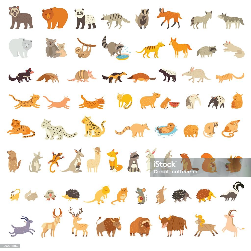 Mammals of the world. Extra big animals set Mammals of the world. Extra big animals set. Vector illustration, isolated on a white background Animal stock vector