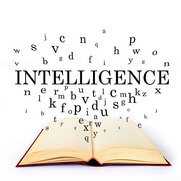 istock Intelligence, word on the book with letters flying 502519366