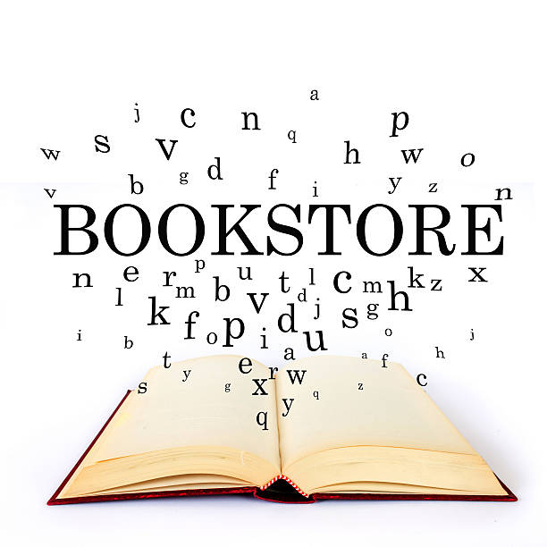 istock Bookstore, word on the book with letters flying 502519666