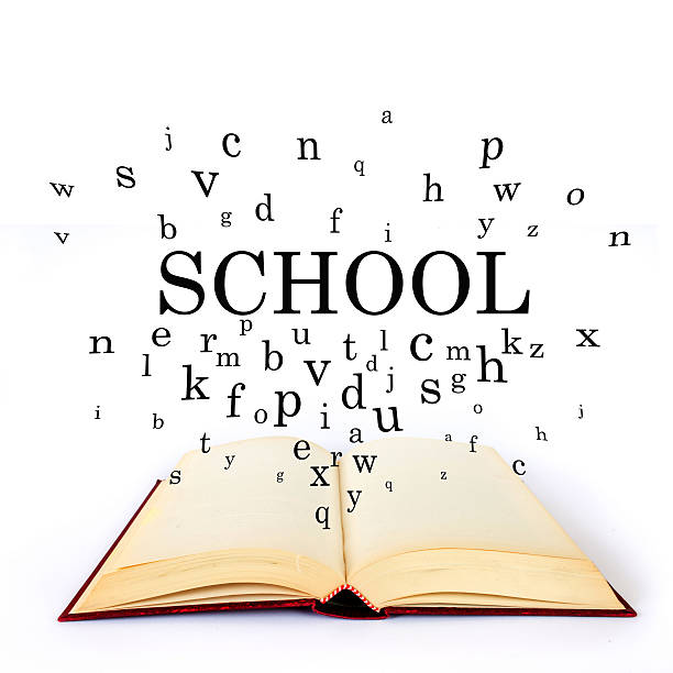 istock School, word on the book with letters flying 502519734