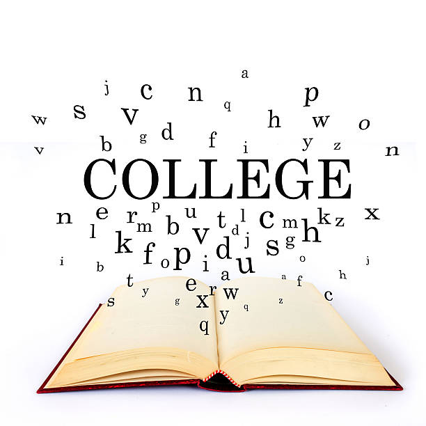 istock College, word on the book with letters flying 502519804