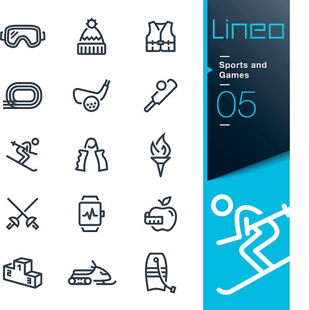 lineo-sport und spiele linie symbole - ski trace stock-grafiken, -clipart, -cartoons und -symbole