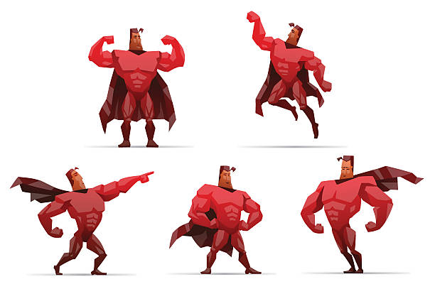 set of superheroes в красной - vector illustration and painting men caricature stock illustrations