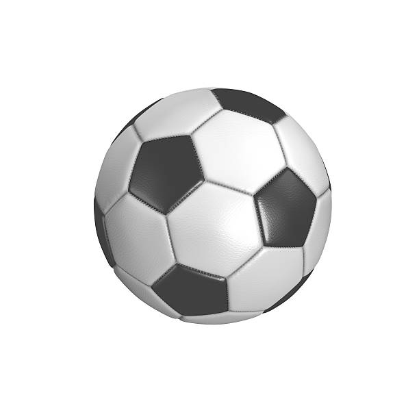 istock Black and white leather football on white background 502525464