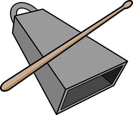 A vector illustration of a Cowbell and a Drumstick.