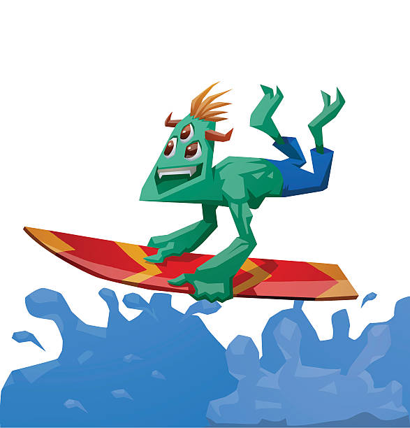 モンスターのサーフィン、緑色 - surfing surf wave men点のイラスト素材／クリップアート素材／マンガ素材／アイコン素材