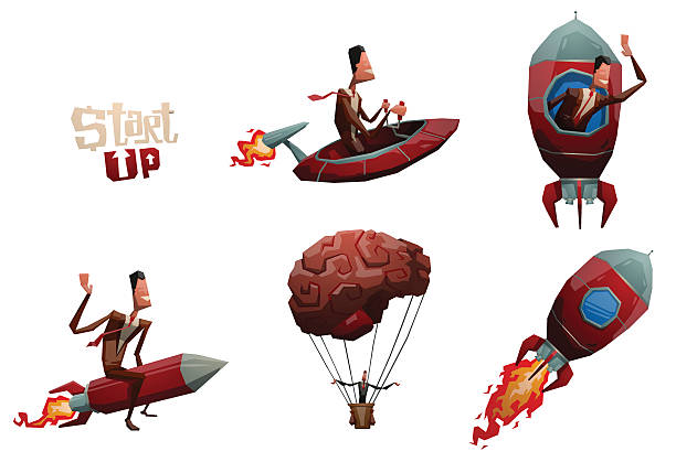 세트마다 시작, 사업가 - taking off hot air balloon rocket ufo stock illustrations