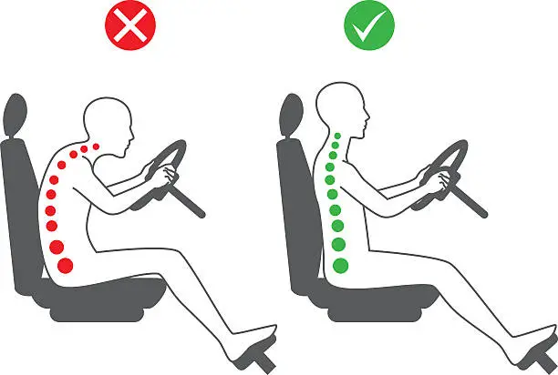 Vector illustration of Correct sitting position in driving