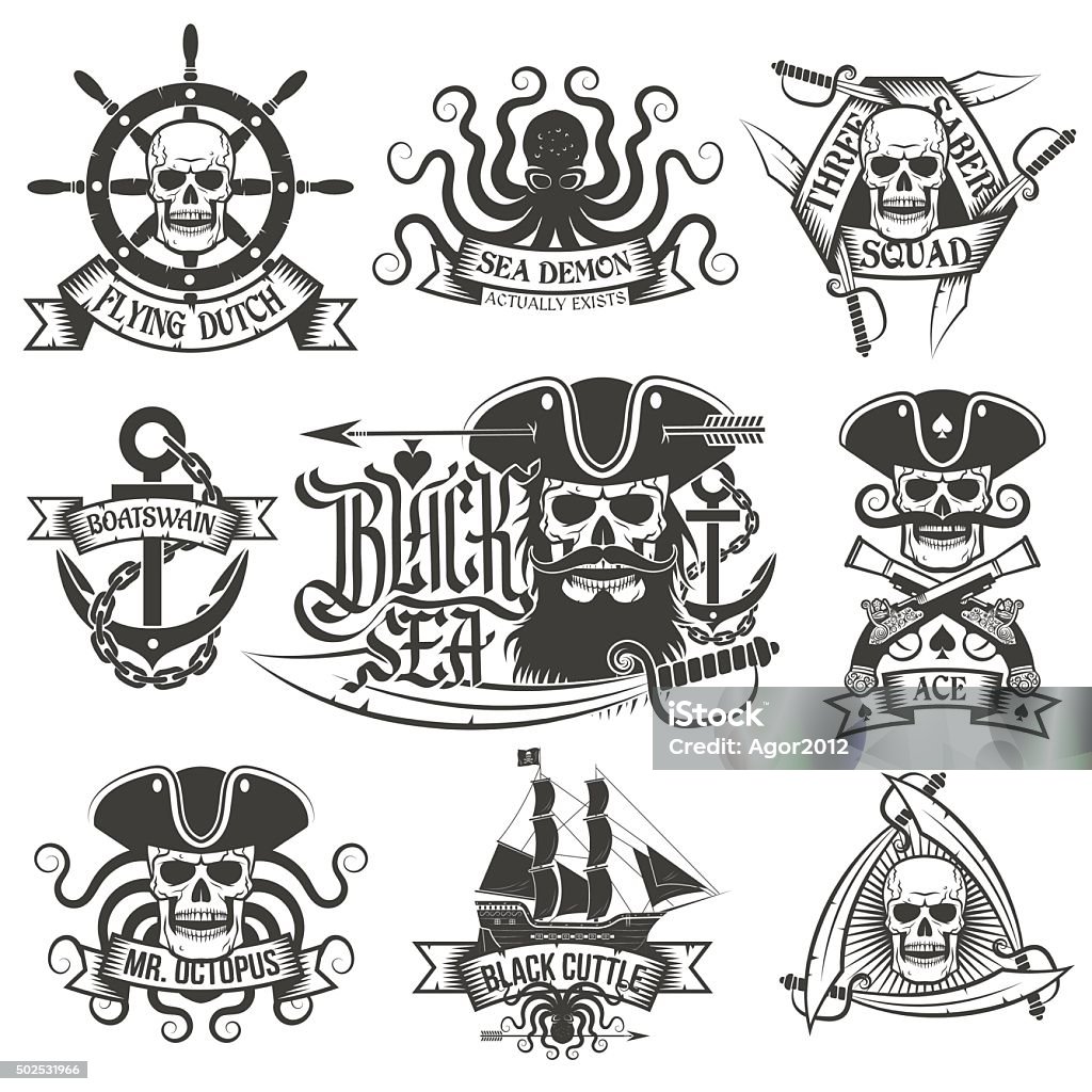 Tatuagem conjunto de pirata - Vetor de Pirata royalty-free
