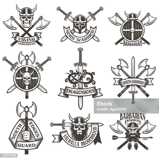 Viking Logo Set Stock Illustration - Download Image Now - 2015, Ancient, Armed Forces