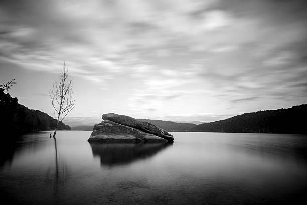 Lake landscape black and white