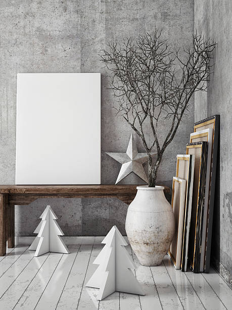mock up poster frames in hipster interior background