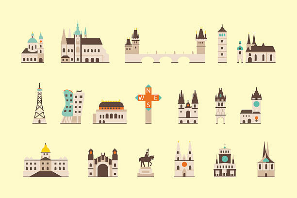 illustrations, cliparts, dessins animés et icônes de bâtiment historique de prague - prague czech republic church skyline
