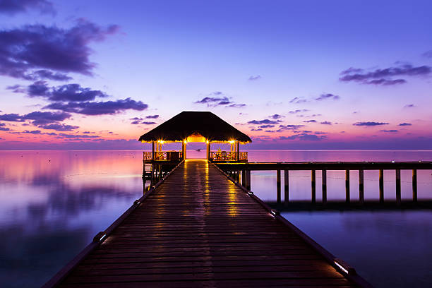 istock Water cafe at sunset - Maldives 502546846