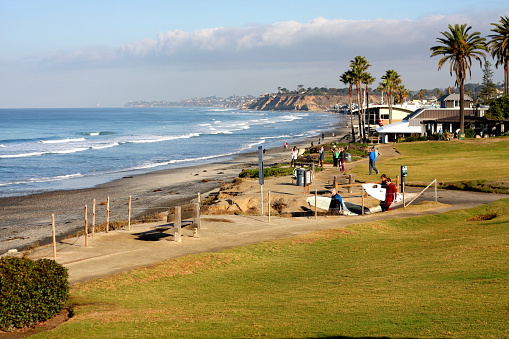 Wide view of ocean waves crashing along the Northern California Coast.\n\nTaken in Santa Cruz, California, USA