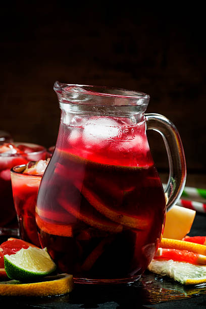 istock Sangria in pitcher with slices of fruit and ice 502550242