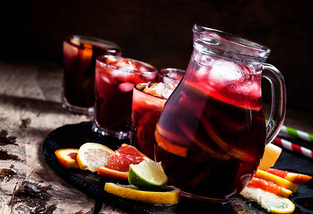 istock Sangria in pitcher with slices of fruit and ice 502550488