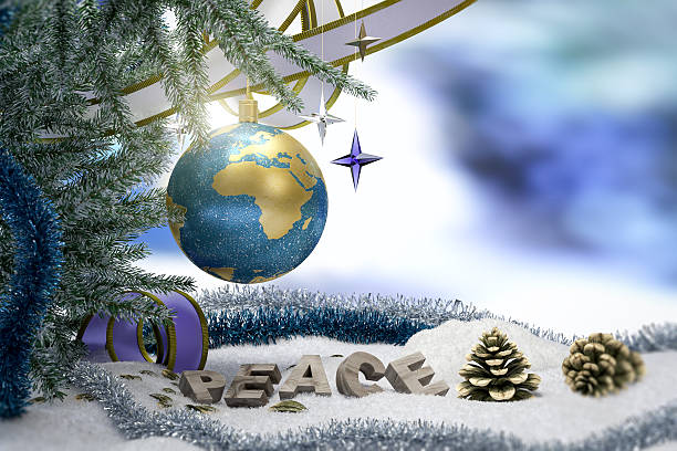Happy New Year and Merry Christmas background with earth stock photo