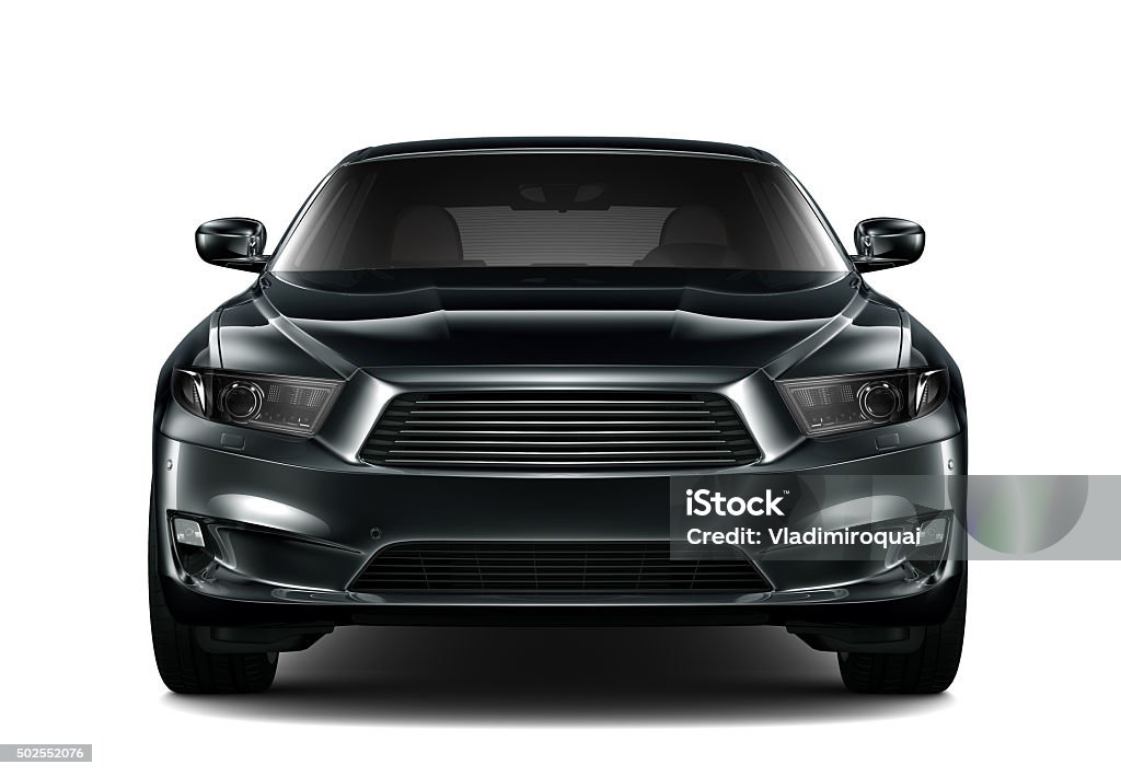 Black generic car - front view isolated black generic car on white background Car Stock Photo