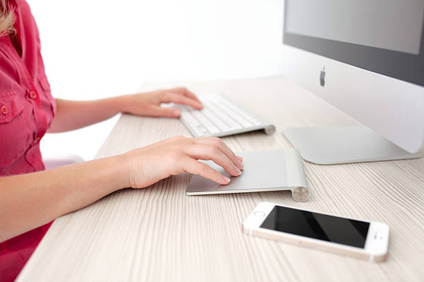Simferopol, Russia - July 3, 2014: iMac the series of monoblock personal computers created by the Apple inc company.