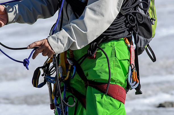 Ice Climbing Team Accessories and instruments for ice climbing. tornillo stock pictures, royalty-free photos & images