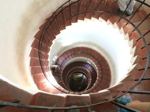 Interior staircase of the Claromeco Lighthouse in Buenos Aires, Argentina.  Looking down.