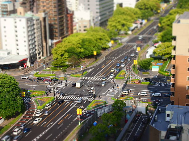 Downtown of Hiroshima, Japan with Diorama Effect Applied