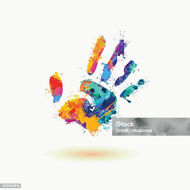 Bright Hand Of Paint Stains Rainbow Splash Stock Illustration - Download Image Now - Handprint, Paint, Child