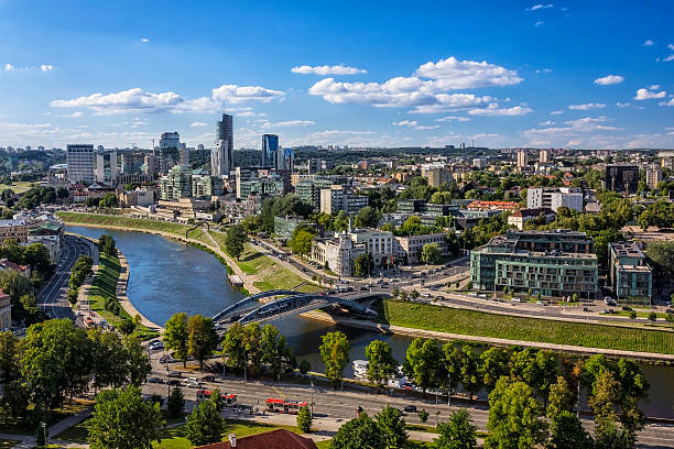 Vilnius, Lithuania Aerial view from the Gediminas Tower on Vilnius city center, Lithuania lithuania stock pictures, royalty-free photos & images