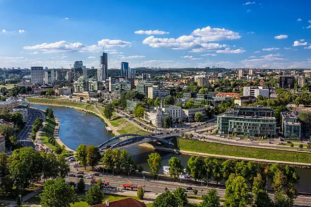 Aerial view from the Gediminas Tower on Vilnius city center, Lithuania