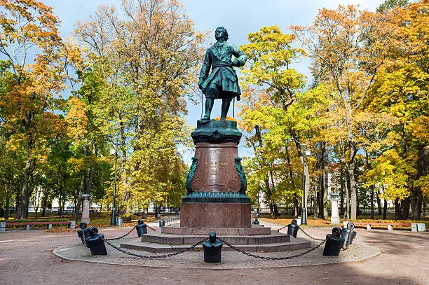 Monument to Peter the Great in Petrovsky Park. The monument was created by order of the Emperor Nicholay I in 1841