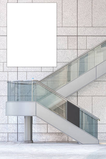 istock Blank billboard and The modern metal stair at office building 502577802